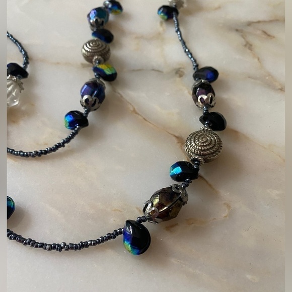 Art Deco Necklace w/Glass and Seed Beads - Various Shapes & Colors    Iridescent - Picture 2 of 6